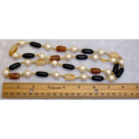 35 inch, Vintage Sophisticated Faux Pearl and Stones Beaded Necklace - CL1 - Picture 3 of 3